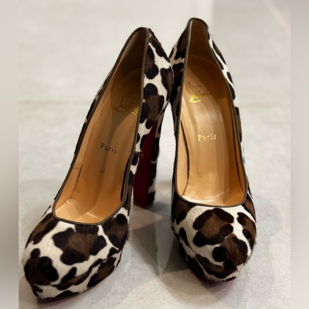 Christian Louboutin Brown and White Heels